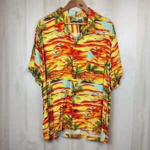 Pineapple Connection Men’s Hawaiian Shirt Rayon Yellow Red Windsurfers Large